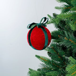 egant Red Christmas Ball with Emerald Velvet Bow - ironyhome