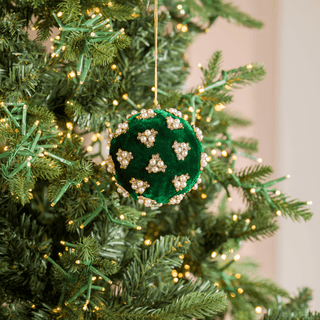 Elegant Floral Pearl and Rhinestone Studded Ball Ornament - 10cm - Irony Home