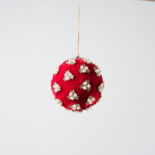 Elegant Floral Pearl and Rhinestone Studded Ball Ornament - 10cm - Irony Home