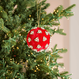 Elegant Floral Pearl and Rhinestone Studded Ball Ornament - 10cm - Irony Home
