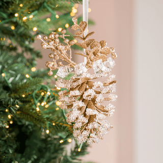 Elegant Frosted Beaded Pinecone Tree Ornament - Irony Home