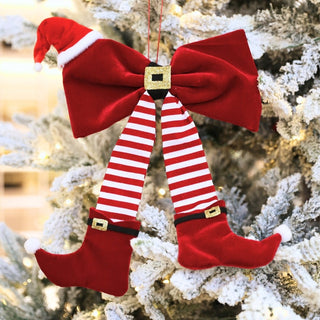 Elf Boots Bow Ornament With Santa Hat - ironyhome