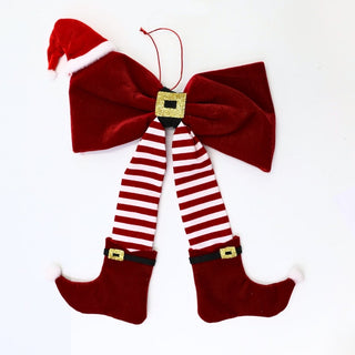Elf Boots Bow Ornament With Santa Hat - ironyhome