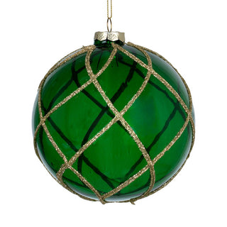Emerald Crystal Ball Ornament with Glitter Swirl Detailing - ironyhome
