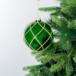 Emerald Crystal Ball Ornament with Glitter Swirl Detailing - ironyhome