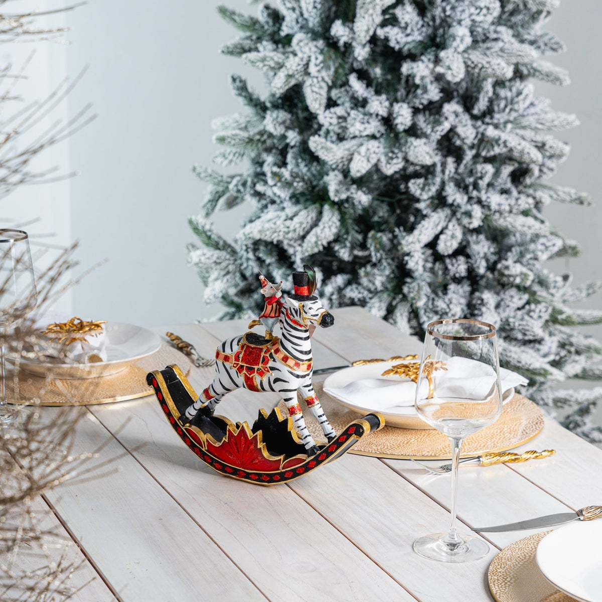 Festive Rocking Zebra with Mouse Soldier Table Top