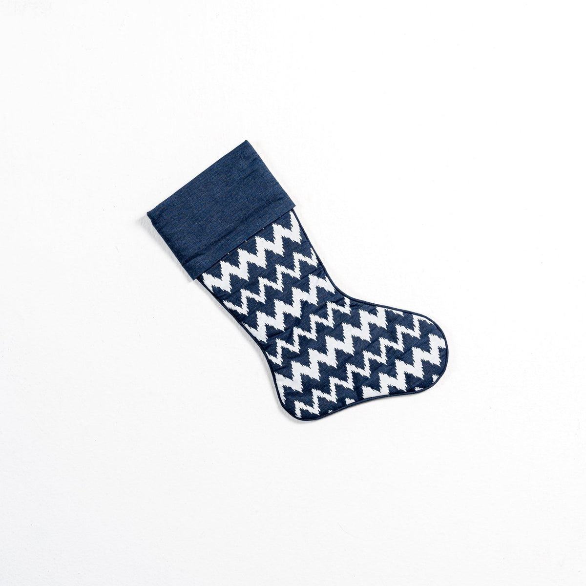 Festive Stocking with Ikat Print - White & Blue