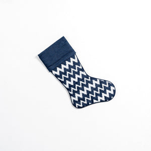 Festive Stocking with Ikat Print - White & Blue