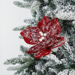 Flocked Red Flower Christmas Tree Pick