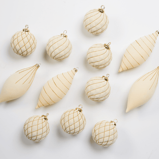Flocked Shatterproof 12-Piece Ornament Set - Irony Home