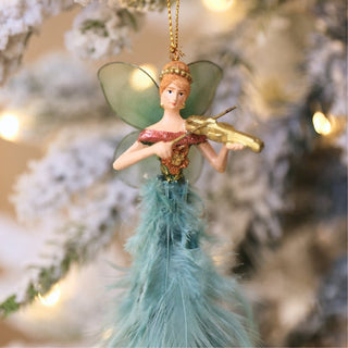 Forest Green Fairy Ornament with Violin - ironyhome
