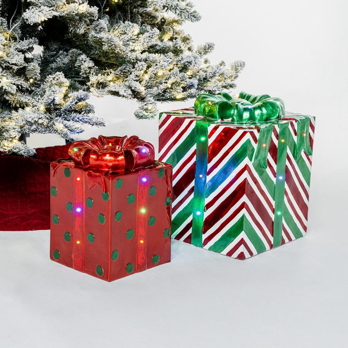 Gift - Box Packaging Decoration with LED Lights - Red & Green - ironyhome