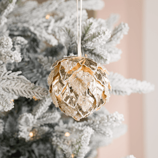 Gleaming Champagne Leaf Ball Ornament - Irony Home