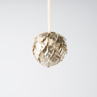 Gleaming Champagne Leaf Ball Ornament - Irony Home