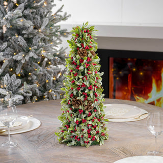 Glitter Mistletoe Table Top with Red Winterberry - ironyhome