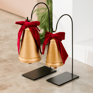 Gold Dinner Bells with Bows and Holders - Set of 2 - Irony Home