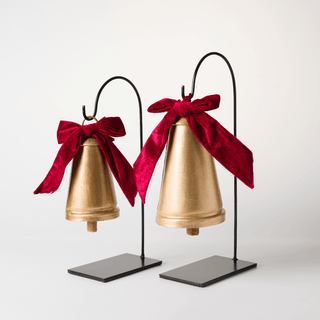 Gold Dinner Bells with Bows and Holders - Set of 2 - Irony Home
