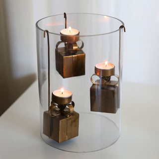 Gold Gift - Box Accent Hurricane Stand Candle Holder - ironyhome