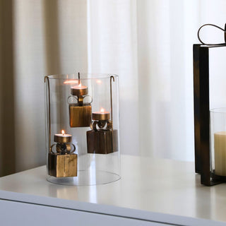 Gold Gift - Box Accent Hurricane Stand Candle Holder - ironyhome