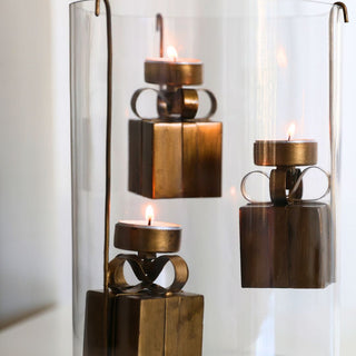 Gold Gift - Box Accent Hurricane Stand Candle Holder - ironyhome