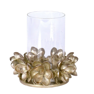 Gold Magnolia Hurricane Candle Holder - ironyhome