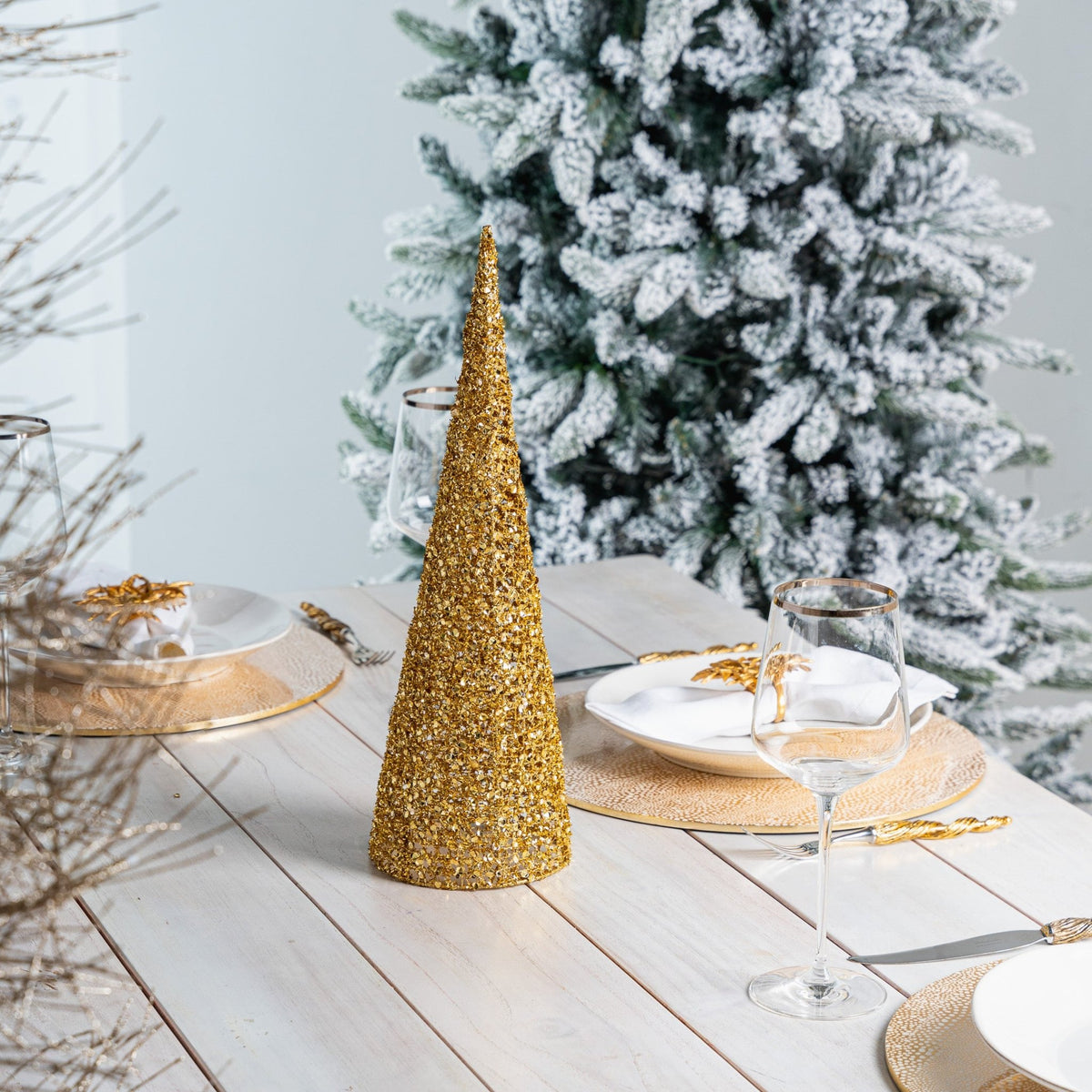 Golden Glitter Cone Tree Table Top