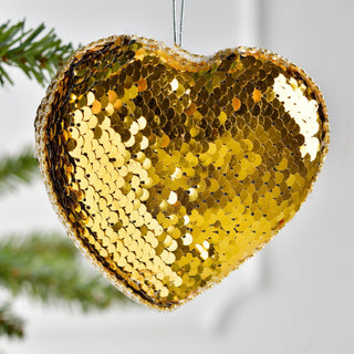 Golden Heart Sequin Ornament - Set of 6 - ironyhome