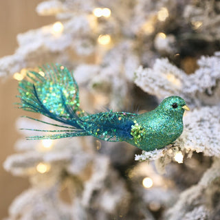 Green Bird Ornament with Peacock Tail - ironyhome