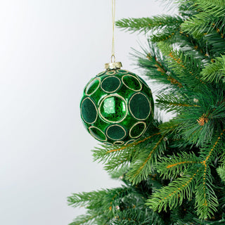Green Glass Ball with Red Velvet Spheres - Irony Home