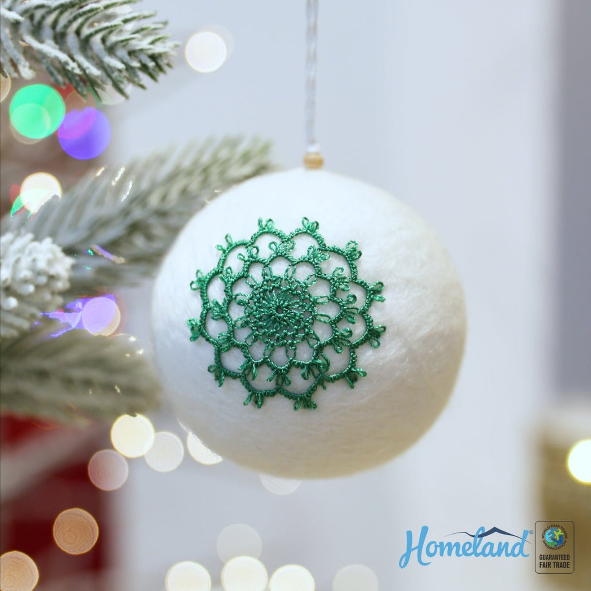 Green Lace Ball Christmas Ornament - Handcrafted by HDIF