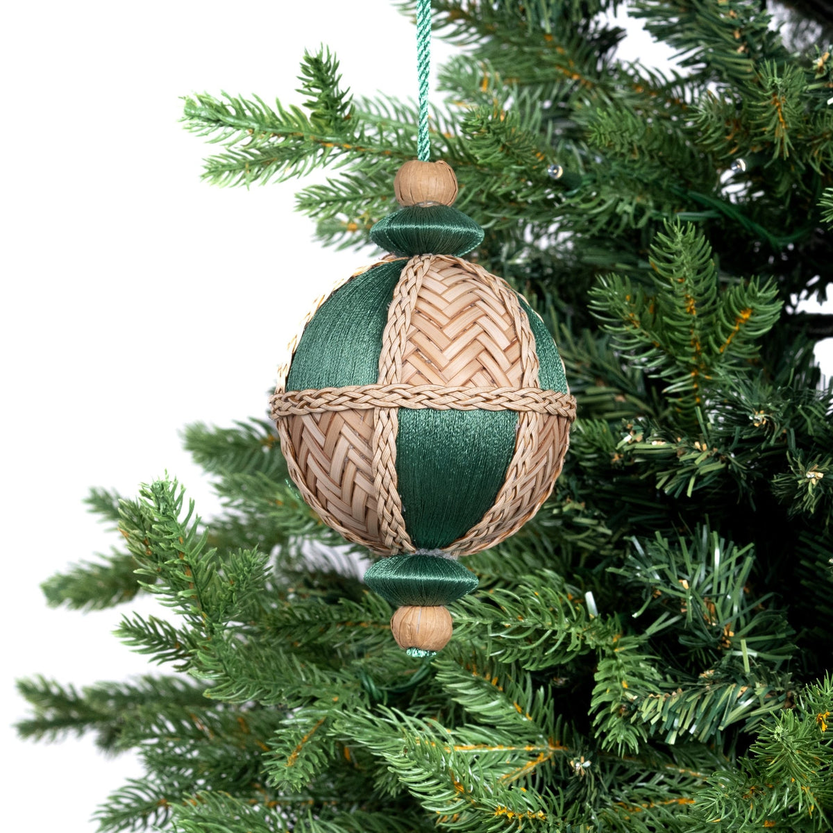 Green Thread & Rafia Ball Ornament