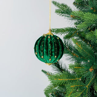 Green Velvet Ball Ornament with Gold Lace - ironyhome