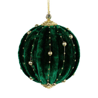 Green Velvet Ball Ornament with Gold Lace - ironyhome