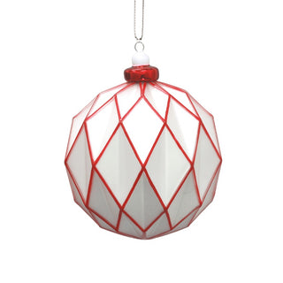 Hand - Blown White & Red Faceted Glass Ornament - Set of 6 - ironyhome