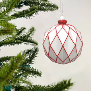Hand - Blown White & Red Faceted Glass Ornament - Set of 6 - ironyhome