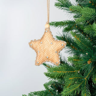 Handcrafted Rafia Star Ornament with Gemstone Detail - ironyhome