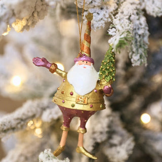 Holiday Gold Santa Ornament with Tree - ironyhome