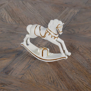 Holiday Rocking Horse Tabletop Decoration in Gold & White - ironyhome