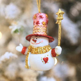 Holiday Snowman Ornament with Hat & Wand - ironyhome