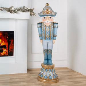 Icy Holiday Blue, White & Gold Life-Size Nutcracker