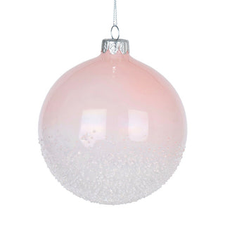 Iridescent Pink Glass Ball Ornament with Sugar Beads - ironyhome