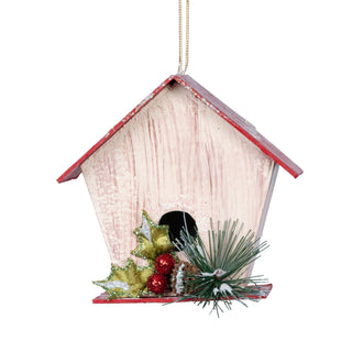 Ivory & Red Wooden Birdhouse Ornament - ironyhome