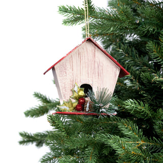 Ivory & Red Wooden Birdhouse Ornament - ironyhome