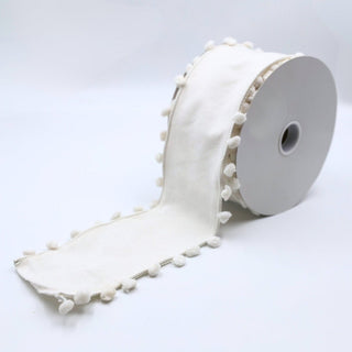 Ivory Velvet Ribbon with Ivory Pom - Pom Trim - ironyhome