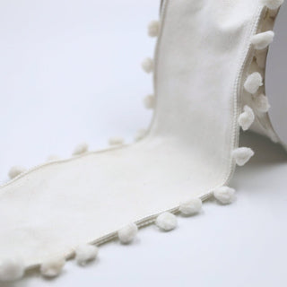 Ivory Velvet Ribbon with Ivory Pom - Pom Trim - ironyhome