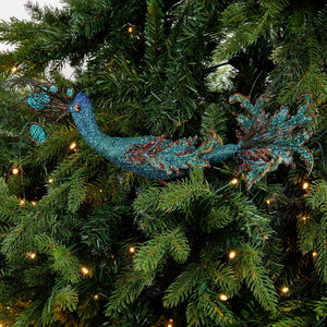 Large Peacock Glitter Ornament - Set of 4
