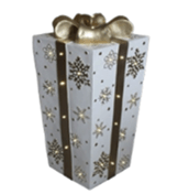 Large White & Gold Lighted Gift Box Décor with Warm White Glow - ironyhome