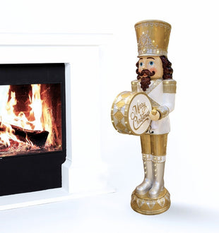 Life - Size White & Gold Christmas Drummer Nutcracker with LED Lights - ironyhome