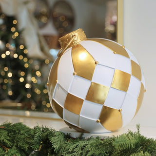 Lifesize Gold And White Ball Ornament - ironyhome
