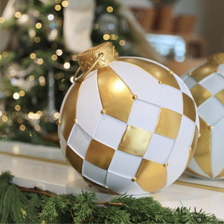 Lifesize Gold And White Ball Ornament - ironyhome